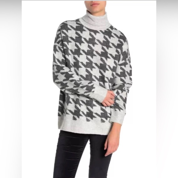 Vince Camuto Cozy Houndstooth Turtleneck Sweater Women's Petite Medium - Picture 1 of 8